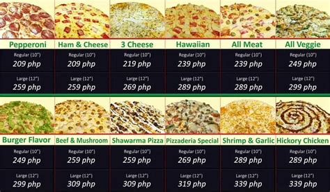 Menu at Pizzaderia .